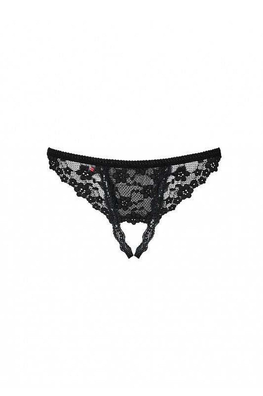 Intimo De Caro Calzature | Perizoma Letica Slip Aperto All'Inguine In Pizzo Nero