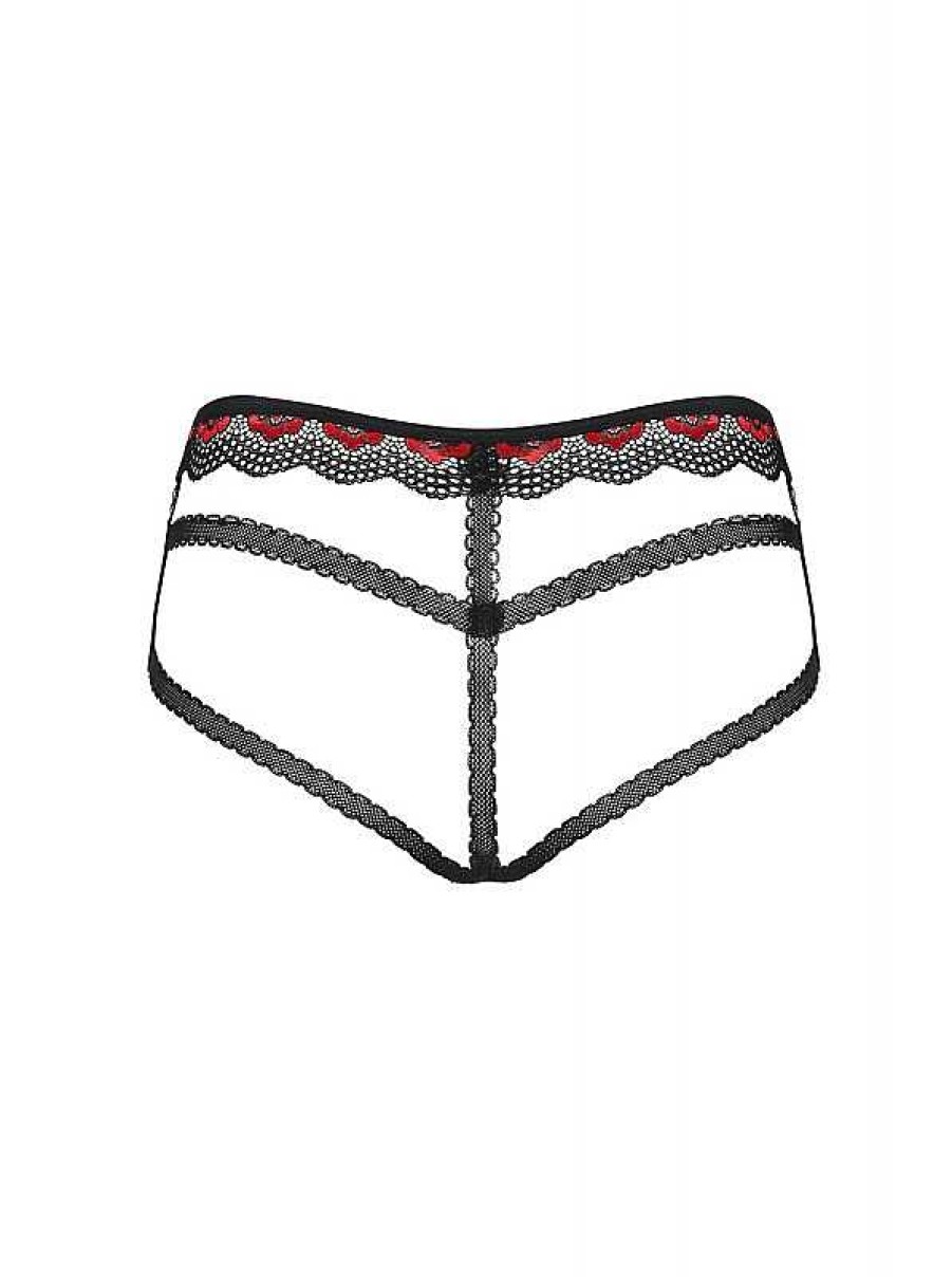 Intimo De Caro Calzature | Mutandine Megies Slip A Tripla Stringa In Pizzo Nero E Rosso Nero-Rosso