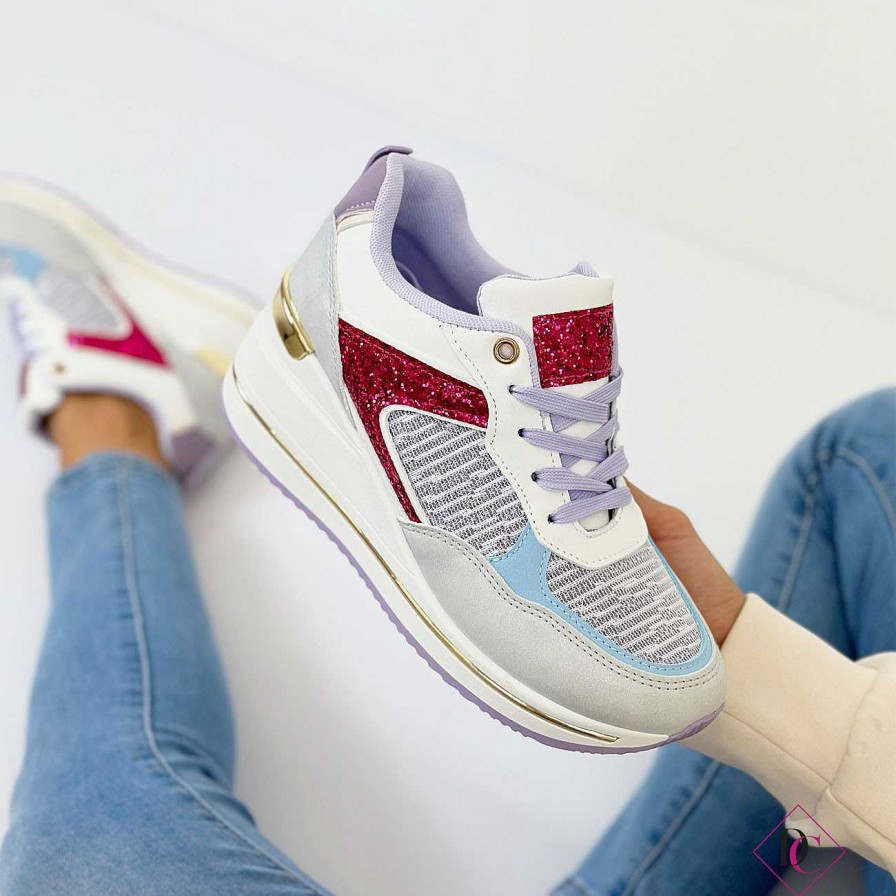 Calzature De Caro Calzature Sneakers | Sneakers Clementina Eleganti Con Zeppa E Strass