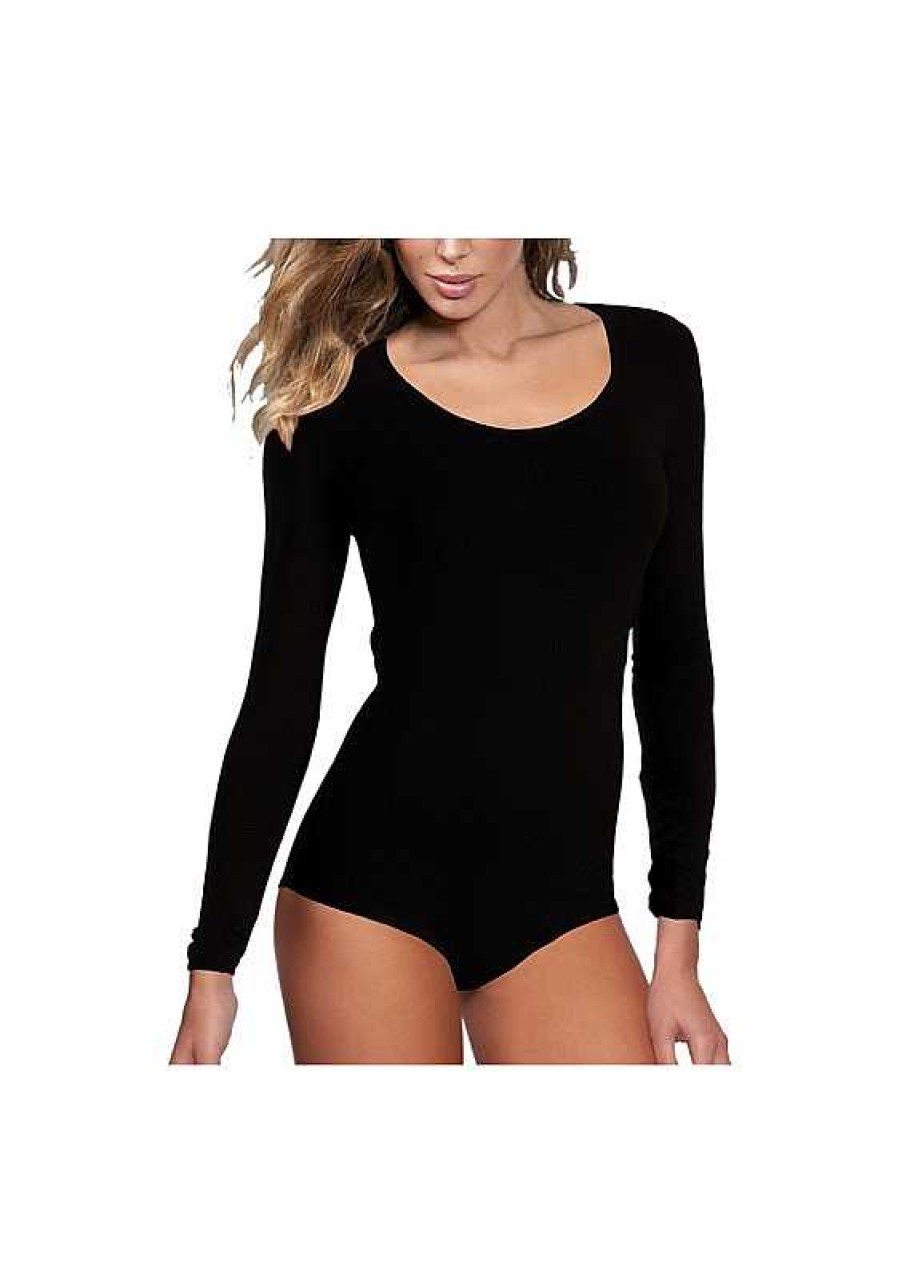 Intimo De Caro Calzature | Body 4154 Jadea Maglia Manica Lunga Con Scollo Lollo Rotondo Nero