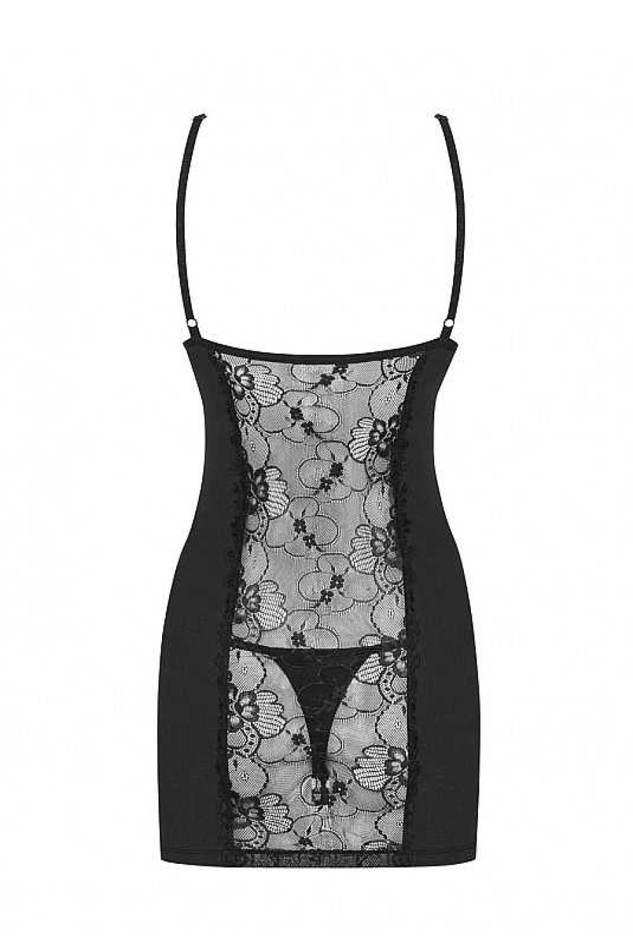 Intimo De Caro Calzature | Chemise Heartina Con Coppe E Ferretto Tessuto Elasticizzato Con Pizzo Nero