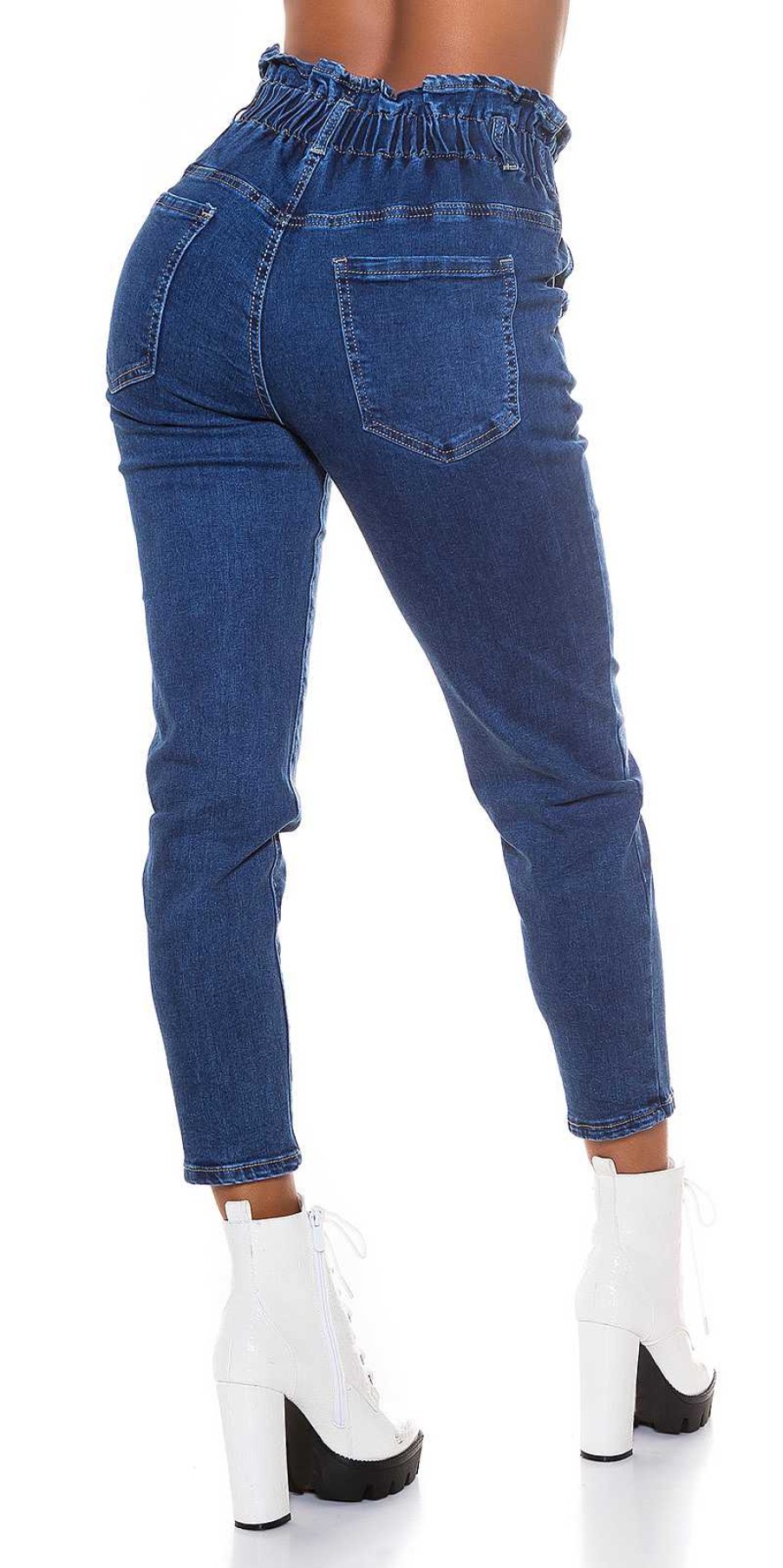 Abbigliamento De Caro Calzature Jeans | Jeans Curly A Vita Alta Modello Paper Bag Con Elastico In Vita Blu-Jeans