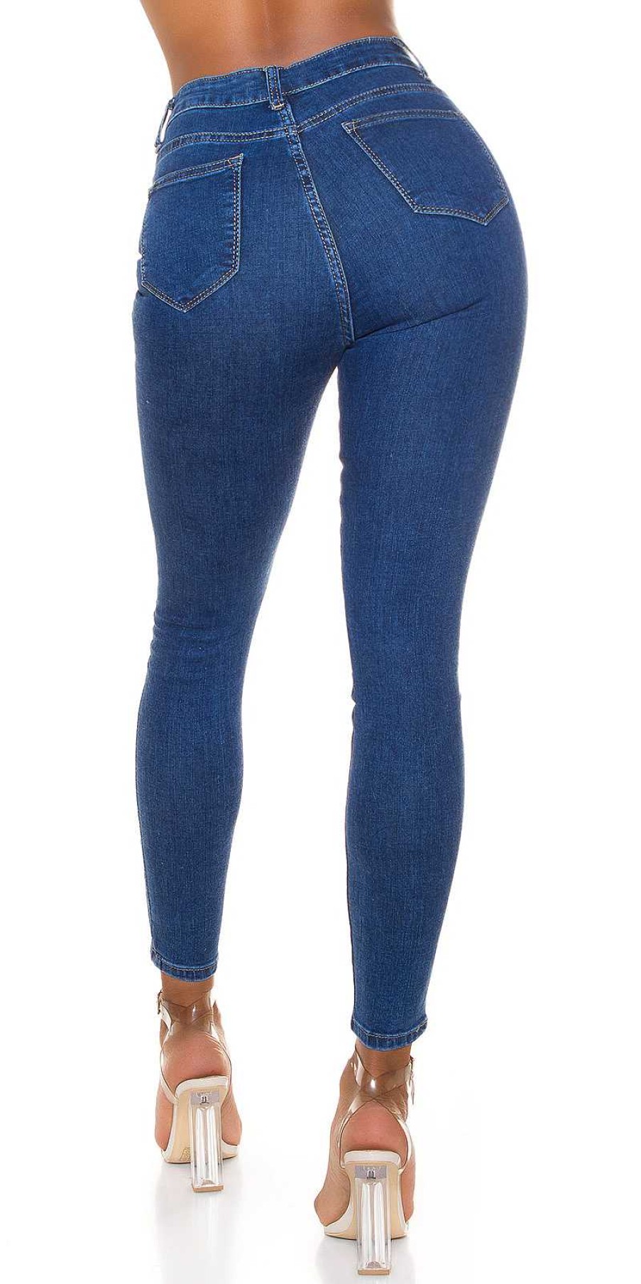 Abbigliamento De Caro Calzature Jeans | Jeans Skinny Rosita Elasticizzato A Vita Alta Con 5 Bottoni Frontali Blu-Jeans