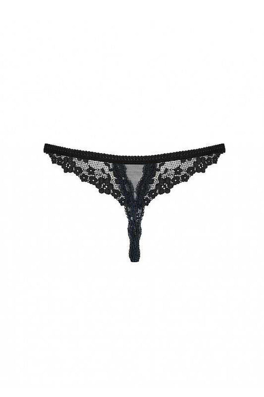 Intimo De Caro Calzature | Perizoma Letica Slip Aperto All'Inguine In Pizzo Nero