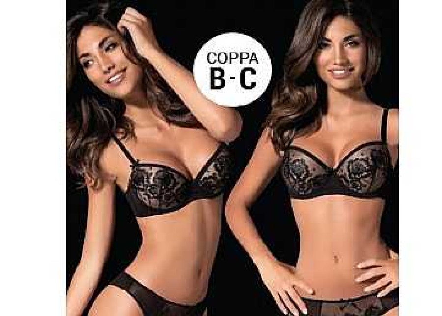 Intimo De Caro Calzature | Reggiseno Balconcino Royale Tulle Ricamato Imbottito Con Ferretto Nero