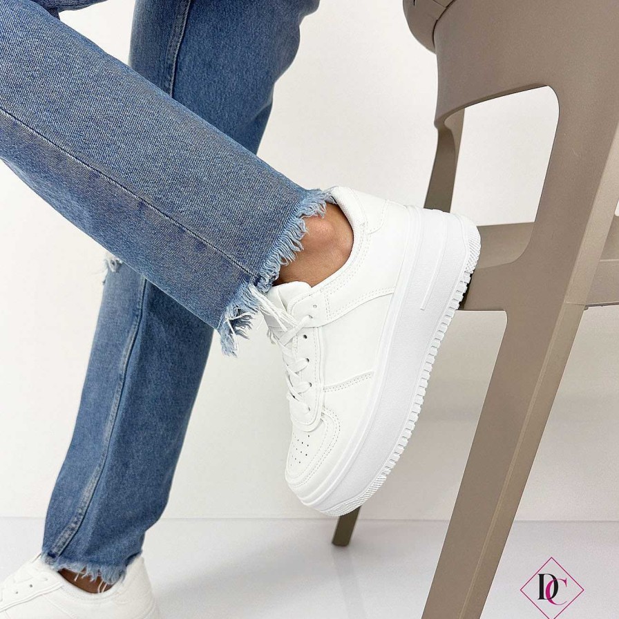 Calzature De Caro Calzature Sneakers | Sneakers Bianche Lisbona Con Zeppa Platform In Gomma