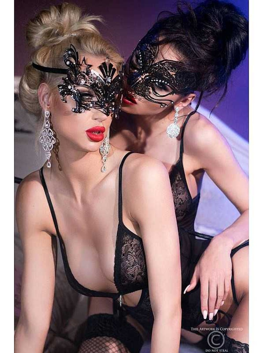 Intimo De Caro Calzature | Maschera 4325 Nera Filigranata Con Strass Nero