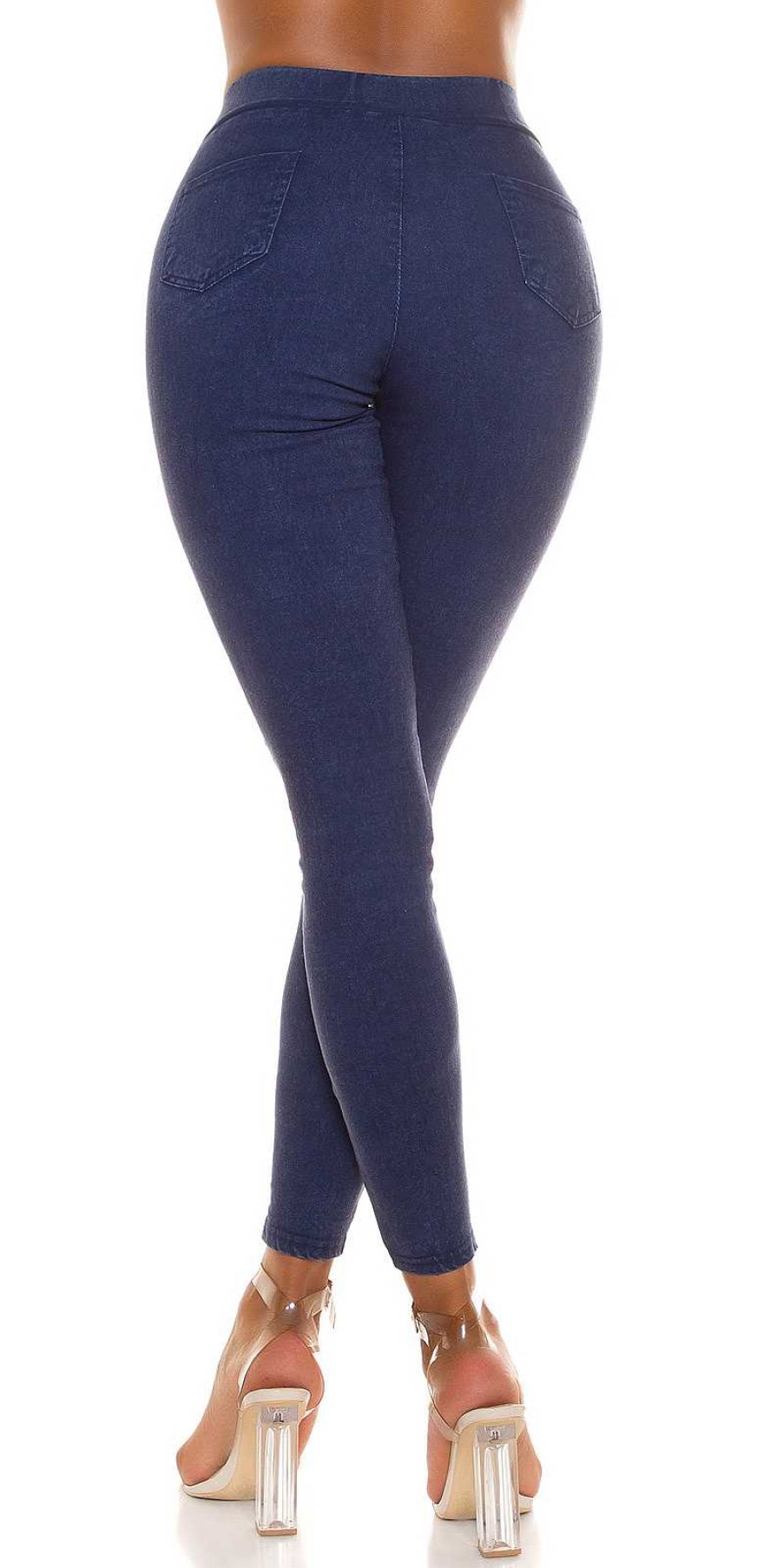 Abbigliamento De Caro Calzature Pantaloni E Leggings | Leggings Marta Effetto Jeans Elasticizzato A Vita Alta Blu-Jeannero