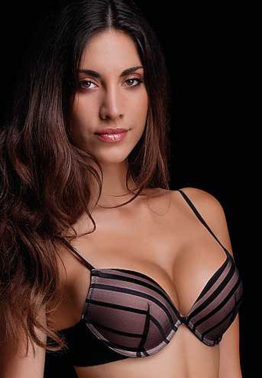 Intimo De Caro Calzature | Reggiseno Amy Push-Up In Tulle E Microfibra Con Coppe E Ferretto Nero