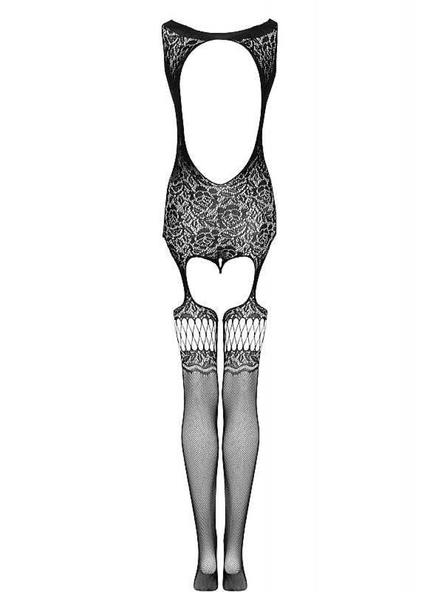 Intimo De Caro Calzature | Bodystocking F236 Combo Corsetto Con Calze A Rete Nero