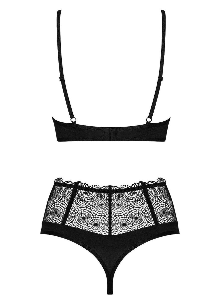 Intimo De Caro Calzature | Coordinato Sharlotte Elegante Completo Reggiseno E Brasiliana Nero