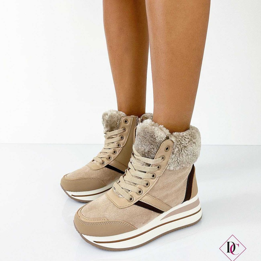 Calzature De Caro Calzature Sneakers | Sneakers Stivaletto Corin Con Zeppa E Pelliccia