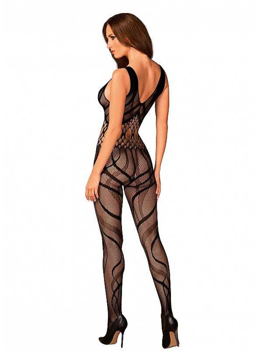 Intimo De Caro Calzature | Bodystocking G328 A Rete Elasticizzata Aperta All'Inguine Nero