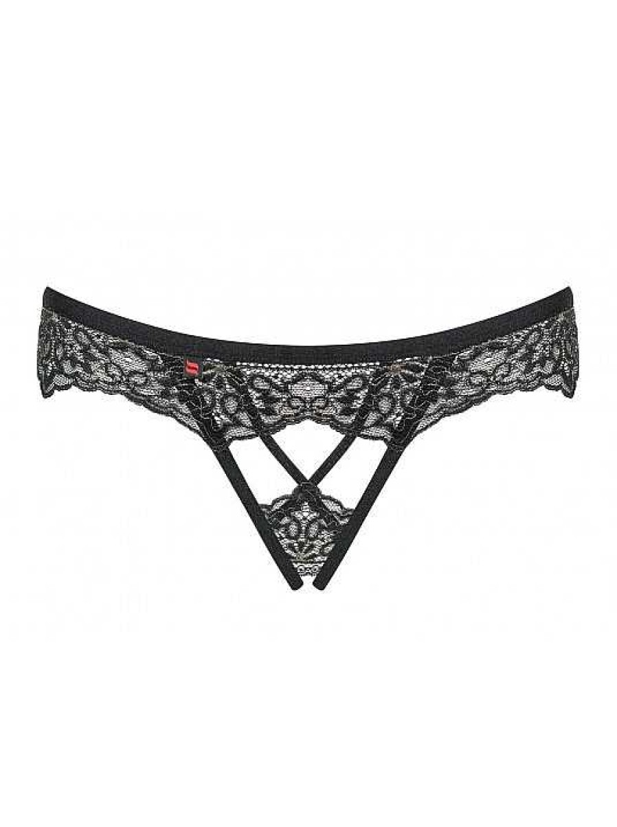 Intimo De Caro Calzature | Mutandine Aperte Meshlove Slip In Pizzo Obsessive Lingerie Nero