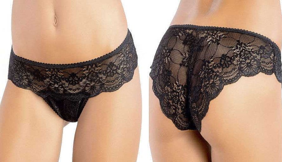 Intimo De Caro Calzature | Slip Jadea 1627 In Pizzo Elasticizzato Conf. Da 3 Pezzi Nero