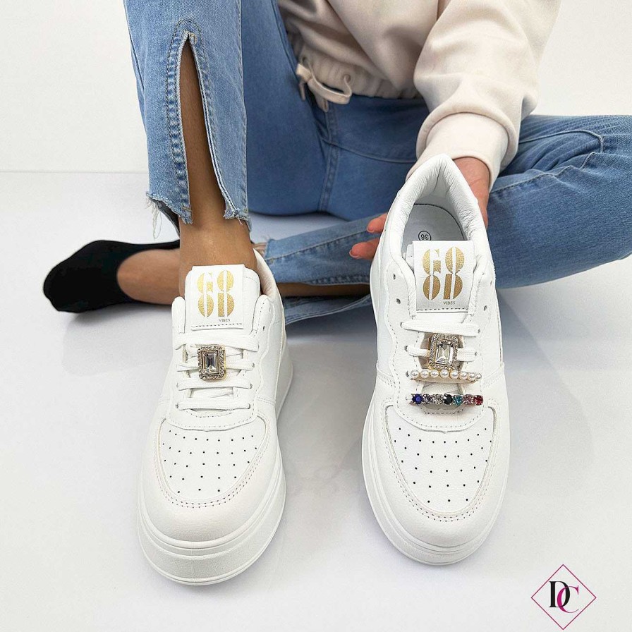 Calzature De Caro Calzature Sneakers | Sneakers Manuelita Con Zeppa Platform Lacci Con Pietre