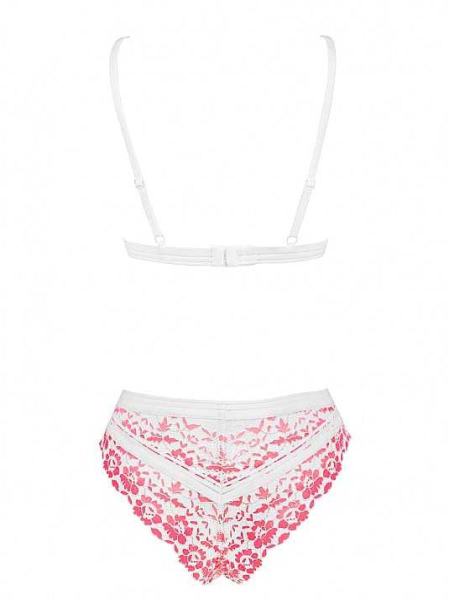 Intimo De Caro Calzature | Coordinato Bloomys Reggiseno E Slip In Pizzo Rosa Bianco-Rosa