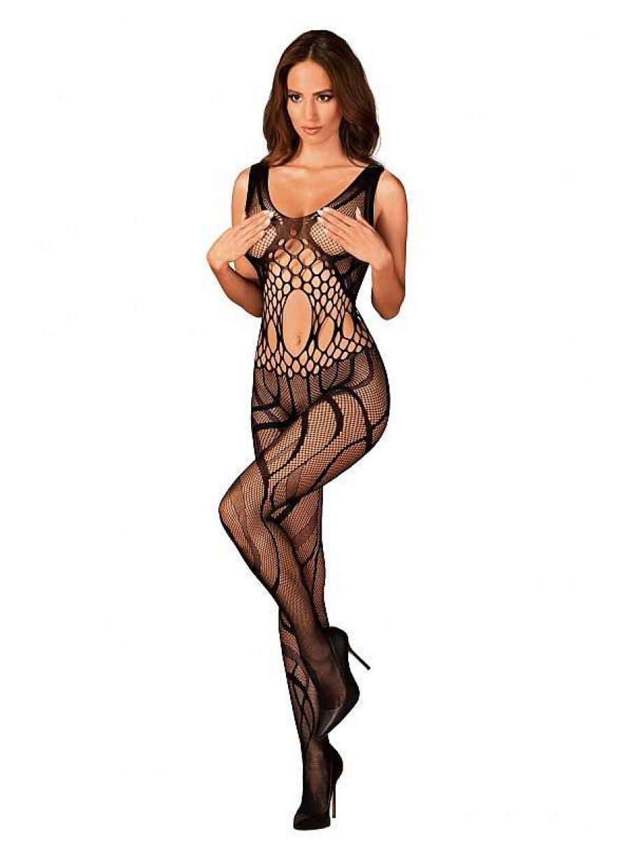 Intimo De Caro Calzature | Bodystocking G328 A Rete Elasticizzata Aperta All'Inguine Nero