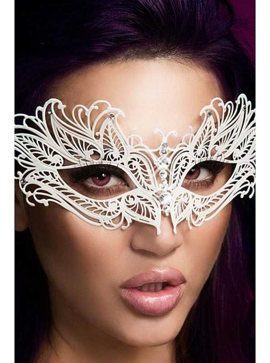 Intimo De Caro Calzature | Maschera Chic 3995 Bianca In Filigrana Di Metallo Con Strass Bianco