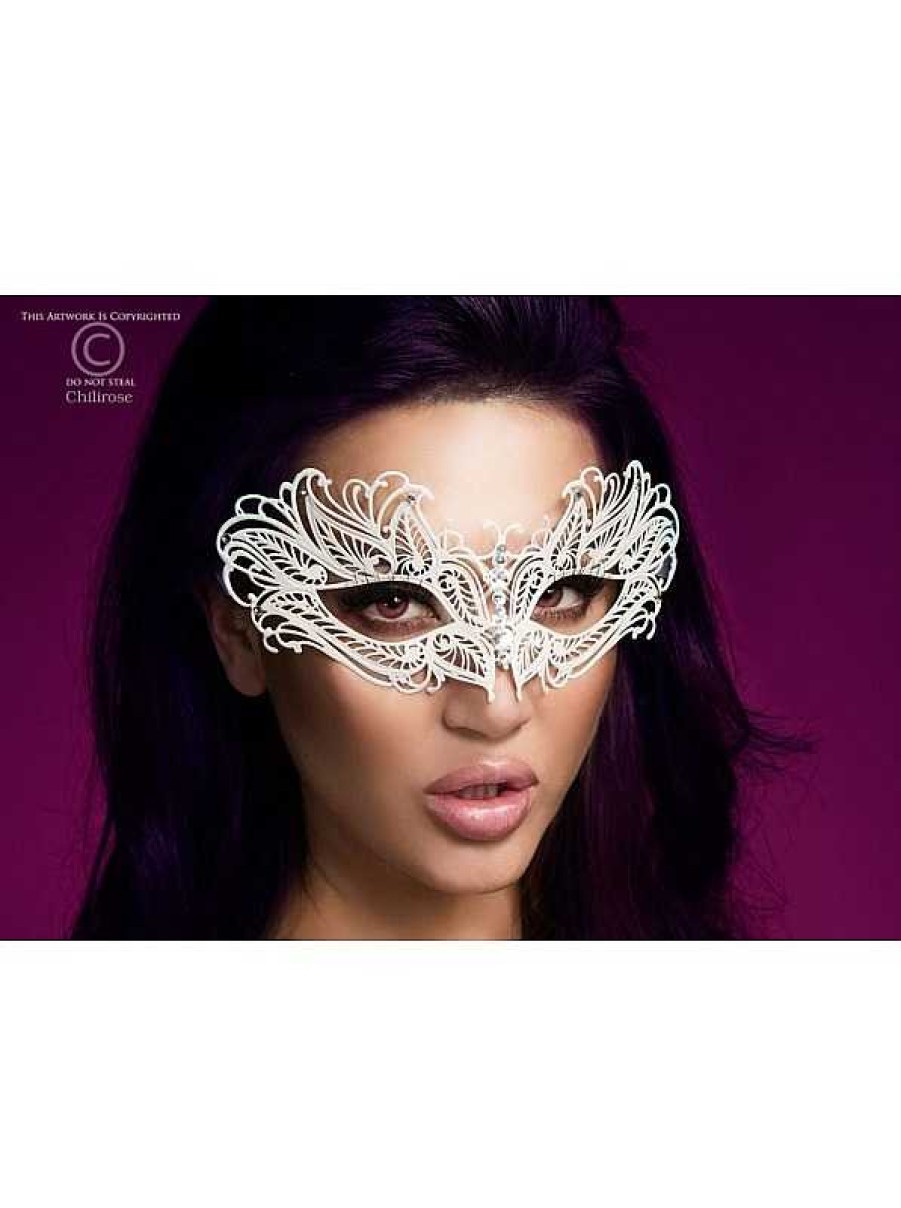 Intimo De Caro Calzature | Maschera Chic 3995 Bianca In Filigrana Di Metallo Con Strass Bianco