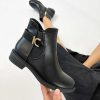 Calzature De Caro Calzature Tacco Basso | Stivaletti Gossip Tacco Basso Con Elastico E Fibbia Oro Nero