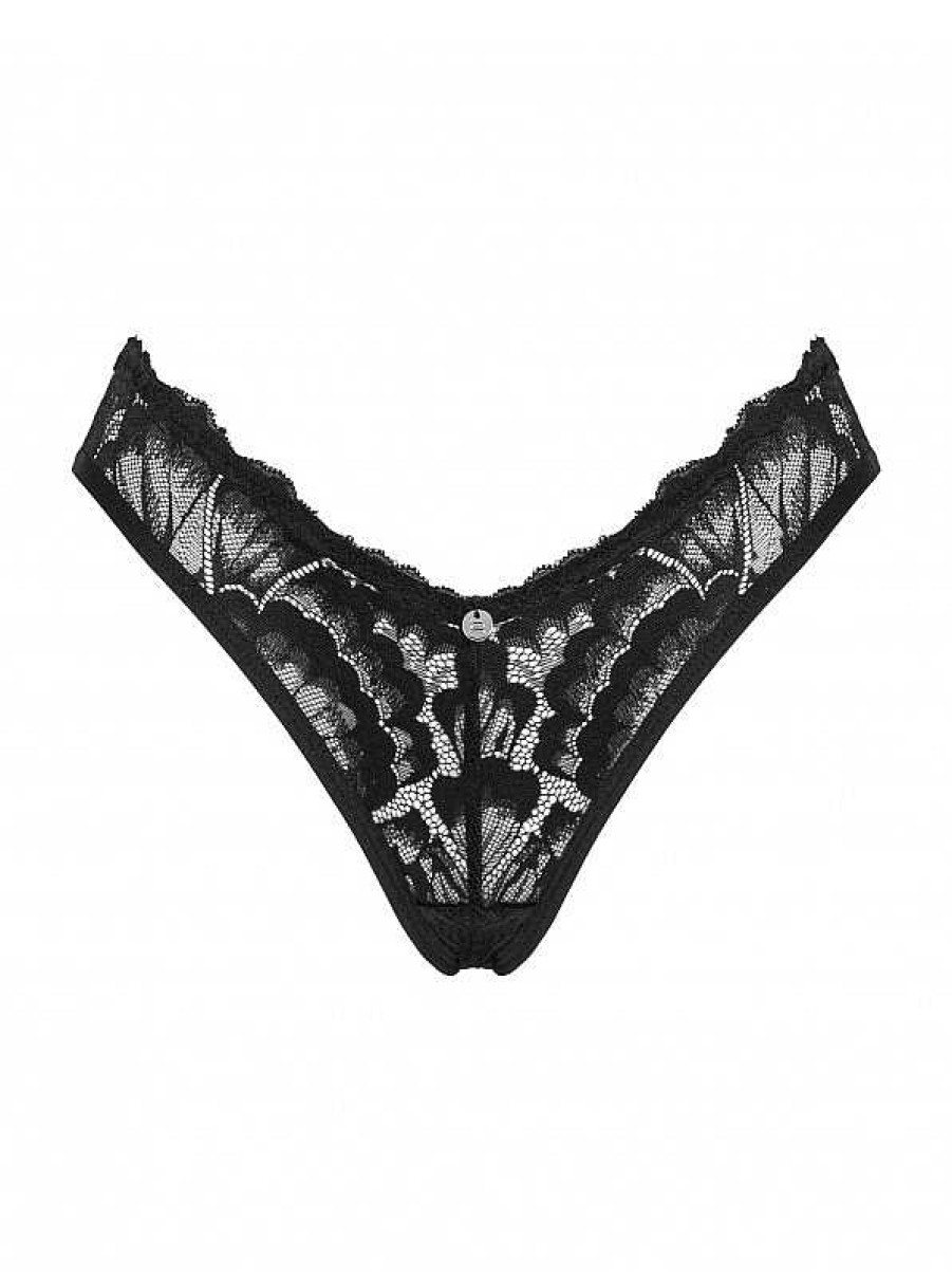 Intimo De Caro Calzature | Mutandine Alessya Slip In Pizzo Con Aperture Nero